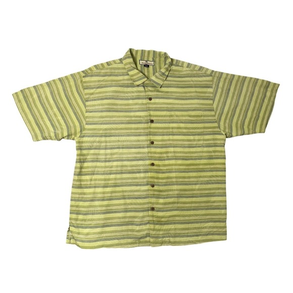 Tommy Bahama Other - Tommy Bahama 100% Silk Button Up Shirt Mens XL Green Relax Striped Leaf Print